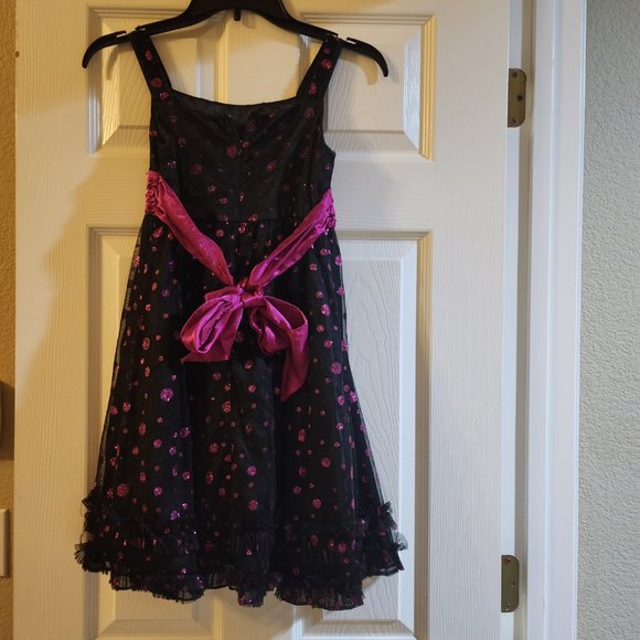 Girls Size 10 Black Dress with Pink Polka Dots by Bloome de Jeune Fille - Picture 3 of 6
